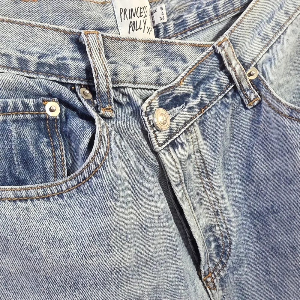 Princess Polly Asymmetrical Retro Y2K Blue Denim Wide Leg Jeans Sz 4 - Picture 5 of 8